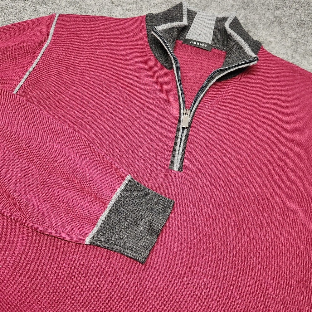 Codice Mens Merino Wool 1/4 Zip Mock Neck Sweater Burgundy Grey 50 US Medium